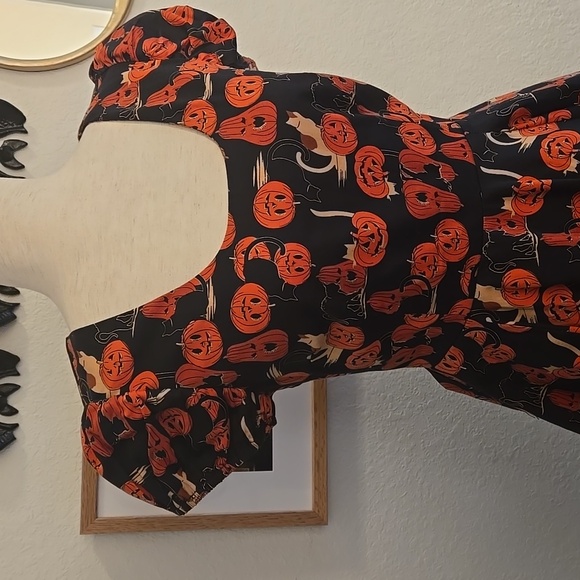 Halloween Pumpkin Cat Print Dress, Collectif, 10UK, NWOT - Picture 3 of 14